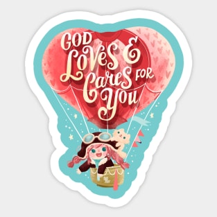 God Loves and Cares for You: Love Hot Air Balloon Sticker